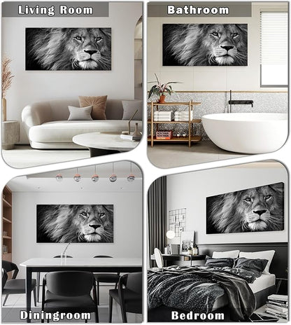 Baisuart D0198 Modern Giclee Canvas Prints Wall Art Stretched Artwork Black and White Lion Pictures to Photo Paintings on Canvas Wall Art for Bedroom Living Room Home Decorations Office Wall Décor