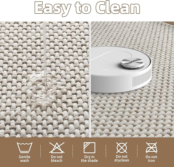 PADOOR-Bath Mat-Super Absorbent Chenille Bathroom Mats-Rubber Backed Bath Mats for Bathroom Non Slip, Easy Clean Bathroom Rugs Front of Bathtub,Shower Room,Sink-17×35, Beige&Cream