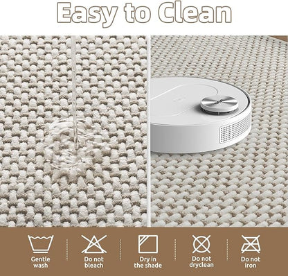 PADOOR-Bath Mat-Super Absorbent Chenille Bathroom Mats-Rubber Backed Bath Mats for Bathroom Non Slip, Easy Clean Bathroom Rugs Front of Bathtub,Shower Room,Sink-17×35, Beige&Cream