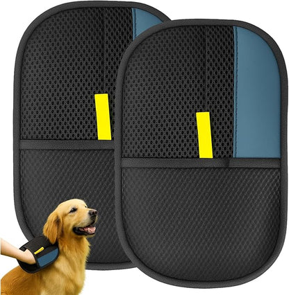 2 Pack Pet Glove for Cats Dogs, Hair Remover Mitt, Easy Clean Shedding Brush, Reusable Mesh Cleaning Glove, Gentle Massage & De-Shedding Tool (Cyan, Large)
