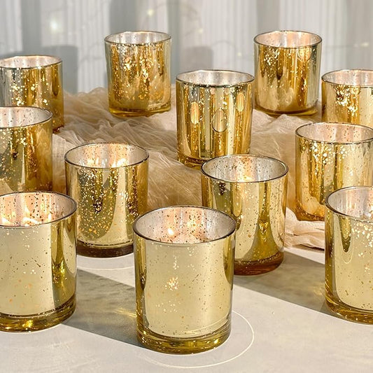 12 Pack Glass Candle Jars-10oz Golden Empty Candle Jars with Bamboo Lids, Bulk Candle Jars for Gold Wedding Centerpieces for Table Decorations, Gold Party Bridal Shower Decorations