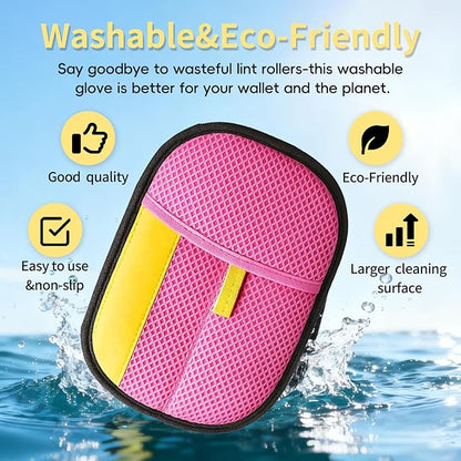 Pet Hair Removal Glove - Electrostatic Reusable Magic Brush Glove for Dog & Cat Hair Removal on Furniture, Car Seats, Clothes & Bedding (Pink)