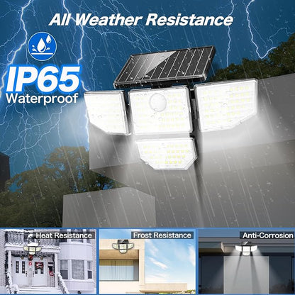 3000LM Solar Outdoor Lights - 2Packs 188 LED Security Lights with Remote Control, 4 Heads Motion Sensor Lights, IP65 Waterproof 270° Wide Angle Flood Wall Lights for Home Darkroom Backyard