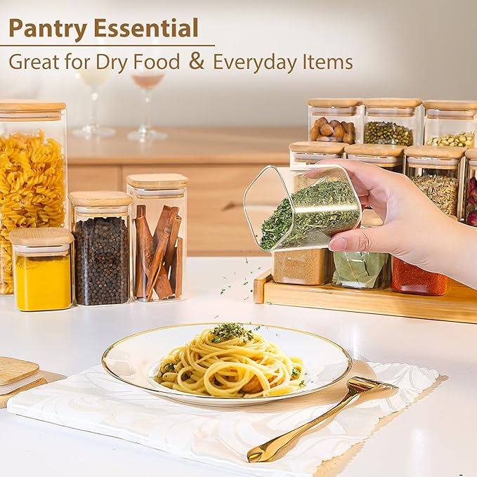 12 Pack 4 oz Square Glass Spice Jars with Lids and Labels – Airtight Small Spice Containers Set, Clear Glass Storage Jars for Seasoning, Spices, Kitchen Pantry Organization