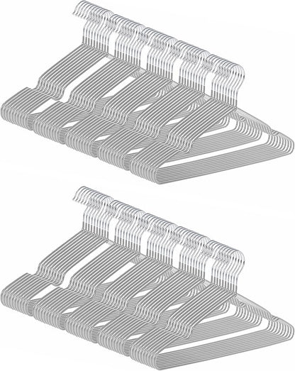 Ultra-Thin Metal Hangers, 100 Pack Non-Slip PVC Coated Space Saving Clothes Hangers for Closet, 16 inch Wide for Suits, Dresses, Jackets（Gray）