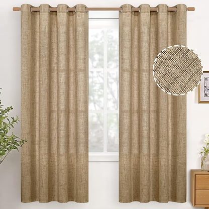 YoungsTex Burlap Linen Curtains 78 Inch Length for Living Room, Light Filtering Semi Sheer Window Drapes with Bronze Grommet Privacy for Farmhouse Bedroom, 52 x 78 Inch, 2 Panels