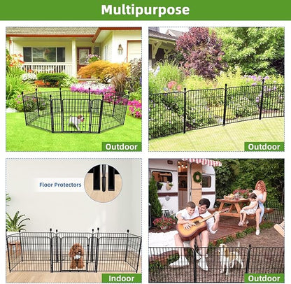 ADAVIN 32 in(H) Garden Fence with Low Threshold Door,14 Panels Total 31Ft(L) Dog Fences for The Yard, Outdoor or Indoor Dog Playpen, Black Metal Garden Fencing Animal Barrier