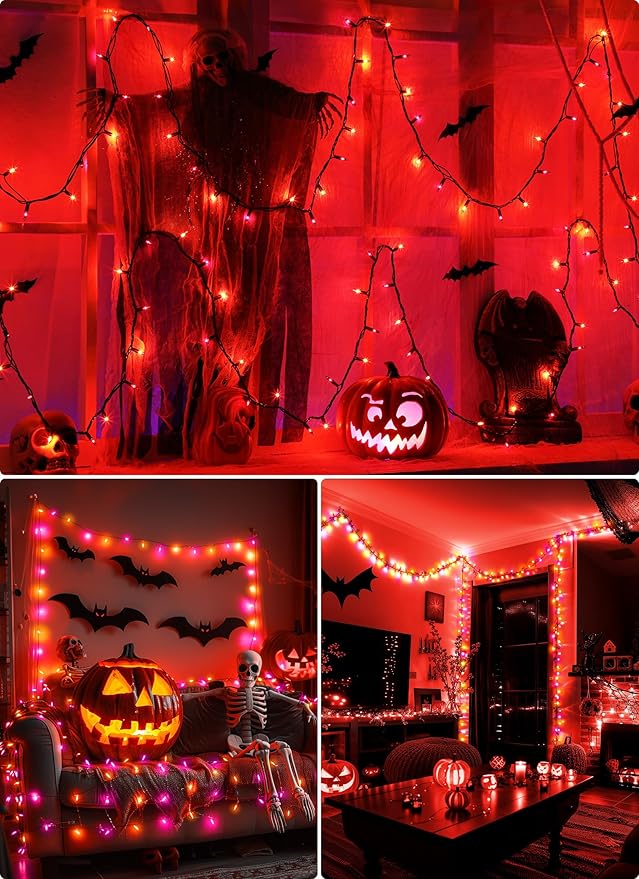 Halloween Mini Lights, 50 Count 13 Feet Incandescent Bulb Mini String Lights, Connectable Halloween Lights for Haunted House Ghost Party Holiday Window Indoor Outdoor Decoration, Orange & Purple