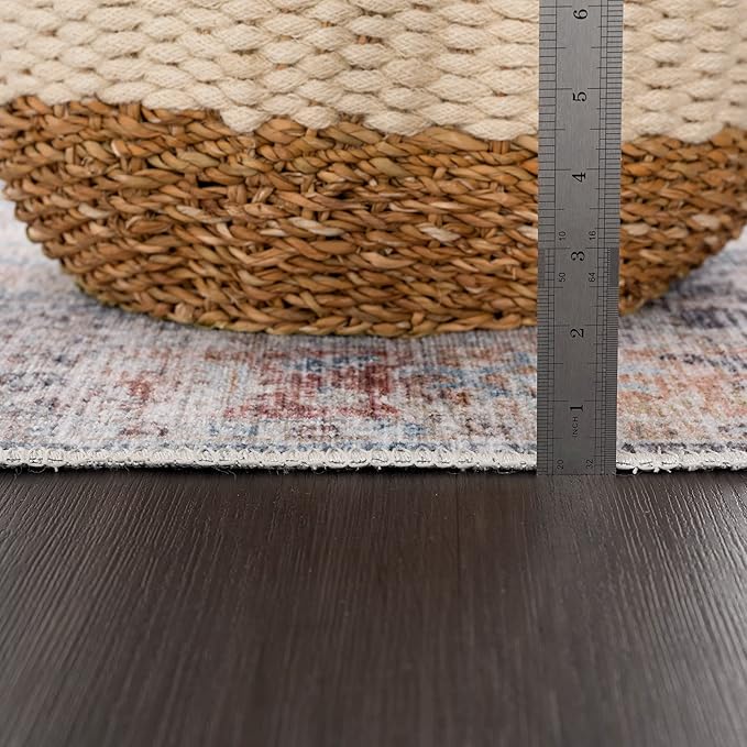 Bloom Rugs Caria Washable Non-Slip 5x7 Rug - Ocean Blue/Brick Traditional Area Rug for Living Room, Bedroom, Dining Room, and Kitchen - Exact Size: 5' x 7'