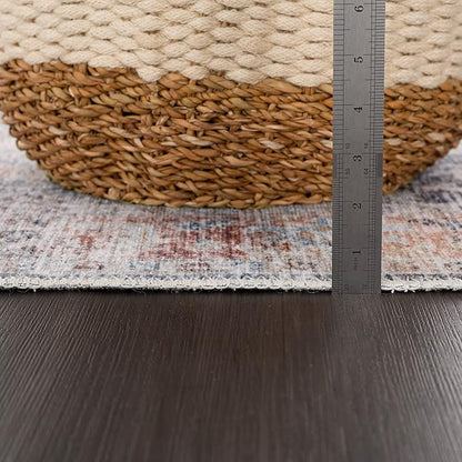 Bloom Rugs Caria Washable Non-Slip 4x6 Rug - Ocean Blue/Brick Traditional Area Rug for Living Room, Bedroom, Dining Room, and Kitchen - Exact Size: 4' x 6'