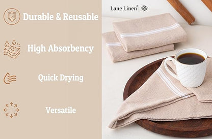 LANE LINEN Kitchen Towels Set - 100% Pure Cotton Dish Towels for Kitchen, Super Absorbent Kitchen Hand Towel, Tea Towels, Soft & Durable Dish Cloths, Pack of 6 – 14”x25”, Beige