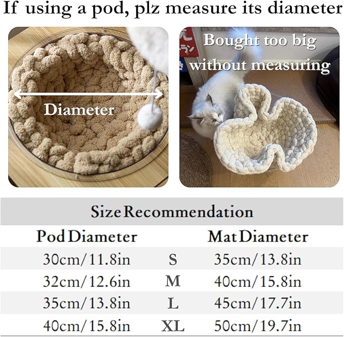 Cat Knitted Bed Mat, Extra-Soft Washable Warm Round Pads Cushions for Indoor Kittens, Cat Trees Towers, Perfect for Kneading and Sleeping (Caramel,X-Large)