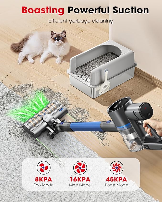 Cordless Vacuum Cleaners for Home, G26 Vacuum Cleaner, 45KPA Powerful Suction, Up to 60 Minutes, Tangle-Resistant, Rechargeable Stick Vac with Wall Mount for Pet Hair, Hardwood Floors