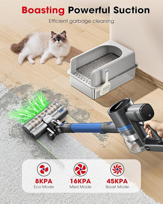 Cordless Vacuum Cleaners for Home, G26 Vacuum Cleaner, 45KPA Powerful Suction, Up to 60 Minutes, Tangle-Resistant, Rechargeable Stick Vac with Wall Mount for Pet Hair, Hardwood Floors