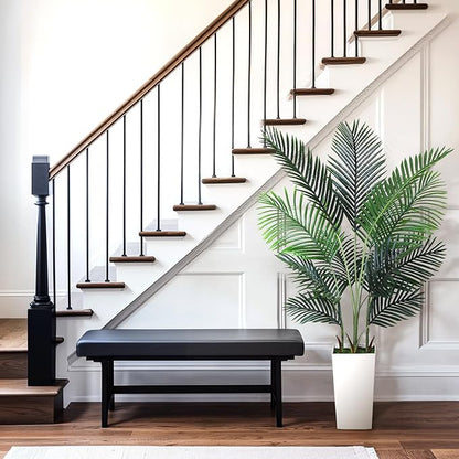 Artificial Areca Palm Tree 5FT Fake Potted Plant Faux Silk Tropical Areca Palm Real Bark Design, Large Artificial Plant in Tall White Pot for Home Living Room House Warming Floor Decor