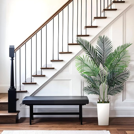 Artificial Areca Palm Tree 5FT Fake Potted Plant Faux Silk Tropical Areca Palm Real Bark Design, Large Artificial Plant in Tall White Pot for Home Living Room House Warming Floor Decor