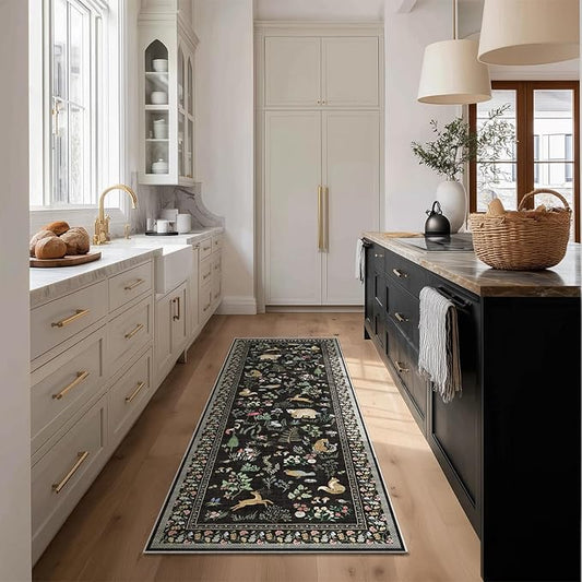 Machine Washable Kitchen Runner Rugs: 2'x6' Entryway Rug Non Slip Low Pile Stain Resistant Soft Carpet Runners for Hallways Indoor Kitchen Living Room Bedroom Farmhouse