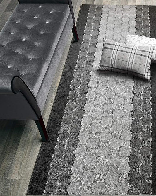 Custom Cut Hallway Runner Rug, Slip Resistant, 31 Inch Wide X Your Choice of Length, Checkered Anthracite, 31 Inch X 14 feet