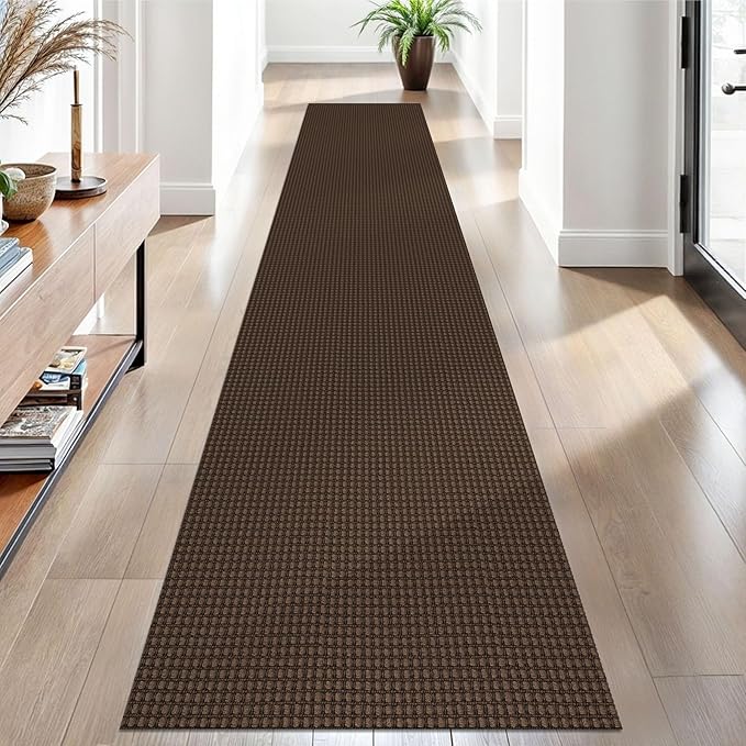 EARTHALL Woven Runner Rug 2x10 Ft Washable Runners for Hallways Long Cotton Non Slip Rubber Backed Kitchen Runner Braided Indoor Floor Carpet for Entryway, Hallway, Kitchen, Brown