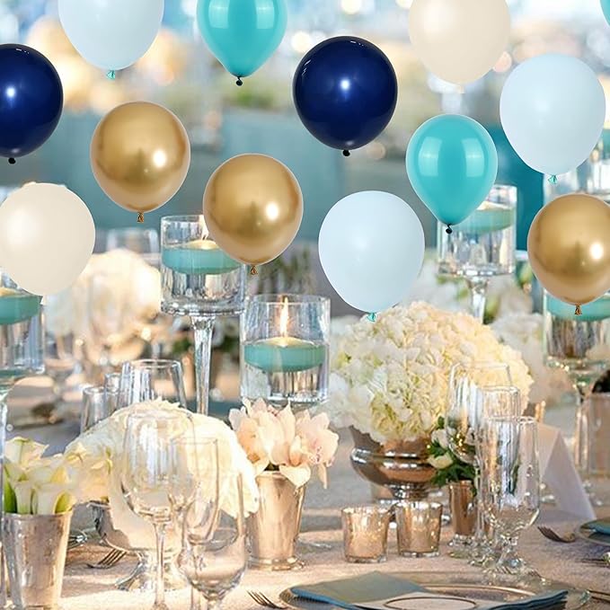 Balloon Teal and Gold, 60 Packs 12 Inch Teal Mint Green Metallic Chrome Gold and Navy Blue Balloons for Baby Shower Birthday Anniversary Communion Wedding Graduation Decorations