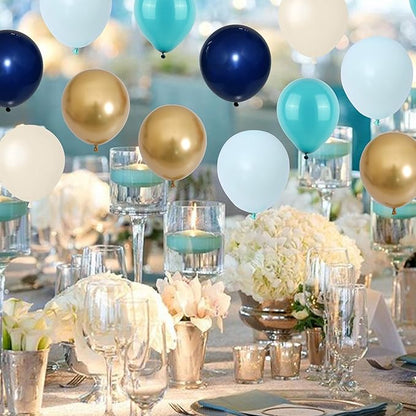 Balloon Teal and Gold, 60 Packs 12 Inch Teal Mint Green Metallic Chrome Gold and Navy Blue Balloons for Baby Shower Birthday Anniversary Communion Wedding Graduation Decorations
