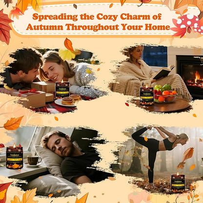 Holiday Candle Set – 4 Pack Winter Cozy Christmas Seasonal Candle Gift - Scent of Cinnamon Roll, Amber Pumpkin, Autumn Leaves & Apple Pie, Hand-Poured Soy Candles for Christmas Cozy Winter Gifting