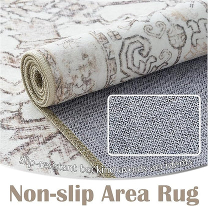 jinchan Kitchen Runner Rug 3x8-2pcs, Bohemian Hallway Washable Rug Floral Non Slip with Rubber Backing Vintage Carpet Runner for Bedroom Bathroom Laundry Room Living Room Taupe