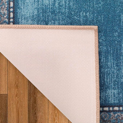 Antep Rugs Alfombras Bordered Modern 2x7 Non-Slip (Non-Skid) Low Pile Rubber Backing Indoor Area Runner Rug (Turquoise Blue, 2' x 7')