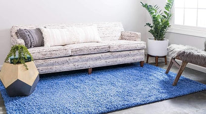 Unique Loom Solid Shag Collection Area Rug (8' x 10' Rectangle, Periwinkle Blue)