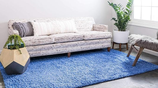 Unique Loom Solid Shag Collection Area Rug (8' x 10' Rectangle, Periwinkle Blue)