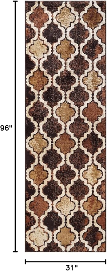 Superior Indoor Area Runner, Jute Backed, Perfect for Hallway, Living/ Dining Room, Bedroom, Office, Kitchen, Entryway, Modern Geometric Trellis Floor Decor, Viking Collection, 2' 7" x 8', Coffee
