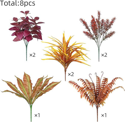 Artificial Fall Plant Large Bunches Greenery Plants Fake Plastic Leaves with Stems UV Resistant Outside Faux Plants Bushes for Autumn Outdoor Patio Garden Front Porch Yard Decor (Fall Color)