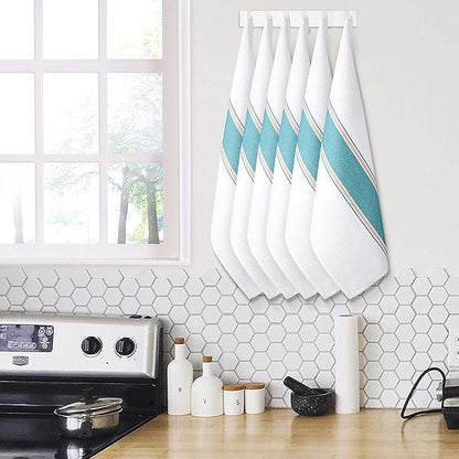 Goroly Home 100% Cotton Kitchen Dish Towel Set of 6 Pack, Highly Absorbent Quick Drying, Machine Washable and Reusable Ultra Soft Tea Towel with Hanging Loop for Cleaning Dishes, 20x28 Inch Teal