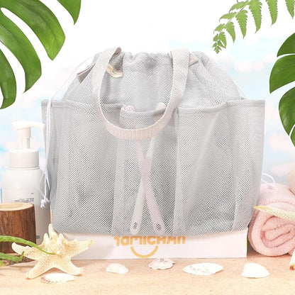 Mesh Shower Caddy Portable with Drawstring, Dorm Room Essentials for College Students, Grey Shower Bag for Camping,Swimming,Gym,Travel,Bathroom
