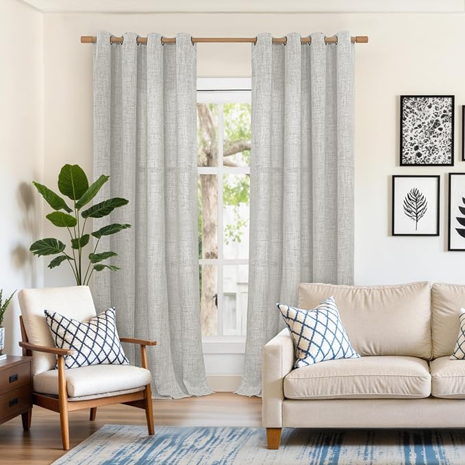 YoungsTex Linen Curtains 108 Inch Long for Living Room Light Grey Textured Window Drapes Extra Long Light Filtering with Bronze Grommet for Bedroom Floor Length, 2 Panels, 52 X 108 Inch