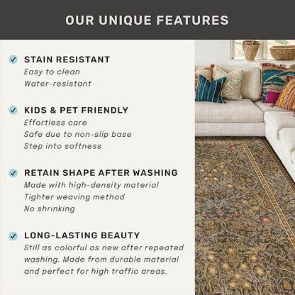 Vintage Brown 4x6 Area Rugs for Large Entryway, Bedroom Beside Rug, Kitchen, Mudroom, Non-Slip Low Pile Ultra Soft Stain Resistant Small Floral Carpet