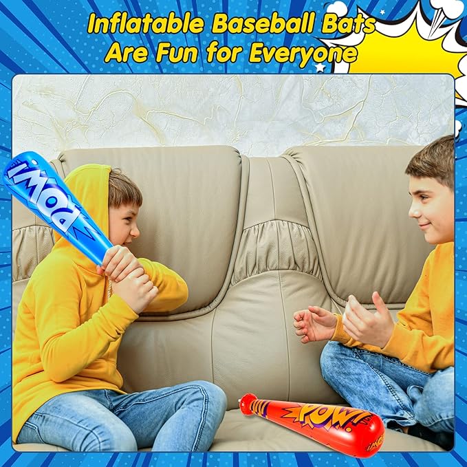 Seematn 32 Pcs Pow Inflatable Baseball Bats 17 Inch Inflatable Blow up Bats for Kids Carnival Game Prizes Bulk Baseball Party Favors Carnival Hero Sports Prizes (Blue,Dark Blue,Pink,Red)