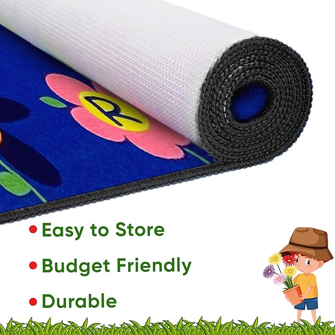 Alphabet Garden School Rug, 6' x 8'6" Rectangle, Educational Classroom Rug, Kids Learning Play Mat | Area Rug for Bedroom or Playroom
