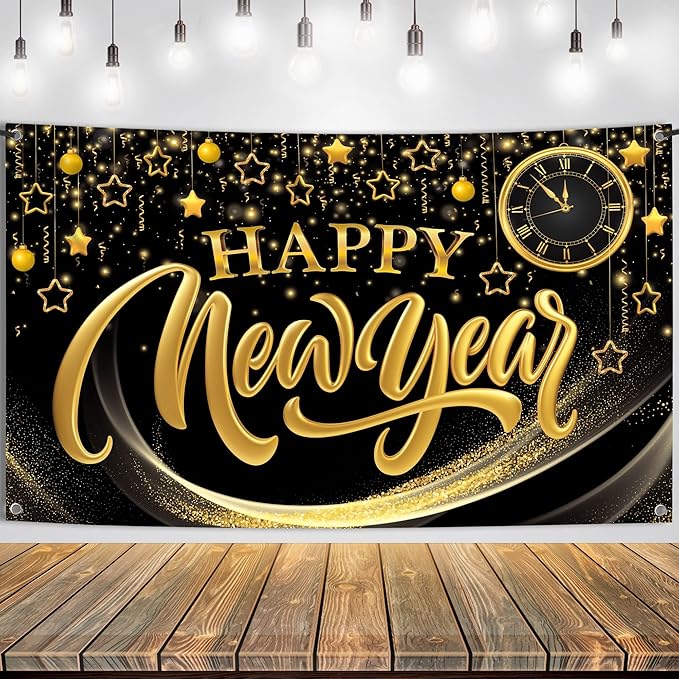 KatchOn, XtraLarge Happy New Year Banner - 72x44 Inch | Happy New Year Backdrop for New Years Decorations 2026 | NYE Eve Banner for NYE Decorations 2026 | New Years Eve Party Supplies 2026
