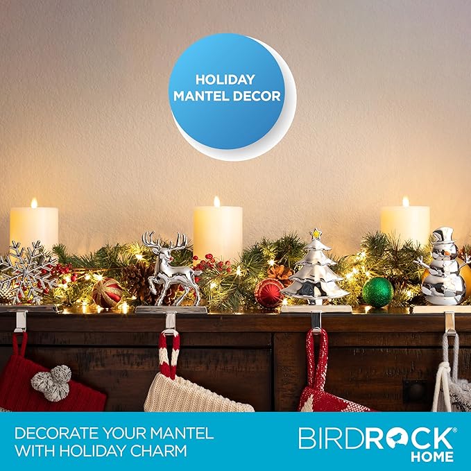 BIRDROCK HOME Christmas Stocking Holders for Mantle - Weighted Metal Hanger for Stockings & Holiday Decor - Metal Hook for Fireplace, Staircase, Shelf - Non-Scratch Base - Holiday Collection, Set of 4