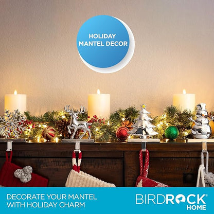 BIRDROCK HOME Christmas Stocking Holders for Mantle - Weighted Metal Hanger for Stockings & Holiday Decor - Metal Hook for Fireplace, Staircase, Shelf - Non-Scratch Base - Holiday Collection, Set of 4