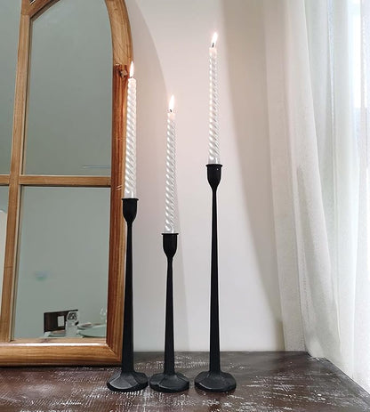 Iron Taper Candle Holder - Decorative Candle Stand - Candlestick Holder for Wedding, Dinning, Party, Set 3 (Black)
