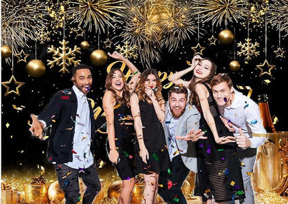CHAIYA 10X8ft 2026 Happy New Year Party Backdrop Fabric Sign Poster Banner with Pattern Firework for New Year Party Decoration Photo Props Background Supplies