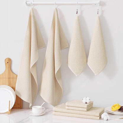 Homaxy 100% Cotton Kitchen Towels and Dishcloths Set, 12 x 12 Inches and 13 x 28 Inches, Set of 12 Bulk Kitchen Towels Set, Ultra Soft Absorbent Dish Cloths for Washing Dishes, Beige