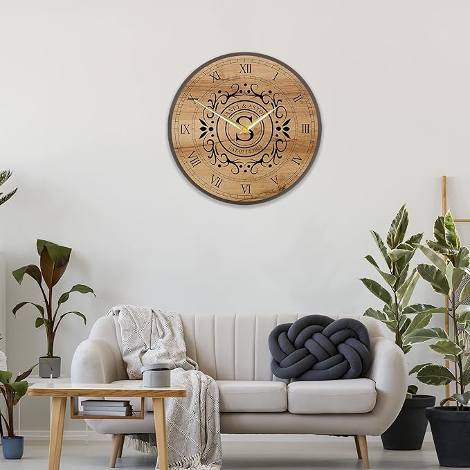 Personalized Couples Wall Clock with Roman Numerals, Custom Farmhouse Wall Clock with Name Date for Living Room Bathroom, Home Decor Gifts for Christmas Birthday Valentine's Anniversary