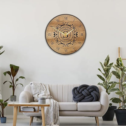 Personalized Couples Wall Clock with Roman Numerals, Custom Farmhouse Wall Clock with Name Date for Living Room Bathroom, Home Decor Gifts for Christmas Birthday Valentine's Anniversary