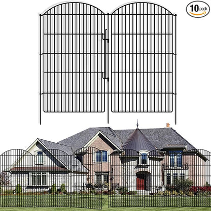 10 Panels Decorative Garden Fence with Lock, 48in (H) x 24ft (L) No Dig Dog Animal Barrier for Outdoor Yard, Rustproof Ground Stakes Metal Fencing for Yard, Patio, Flower Bed