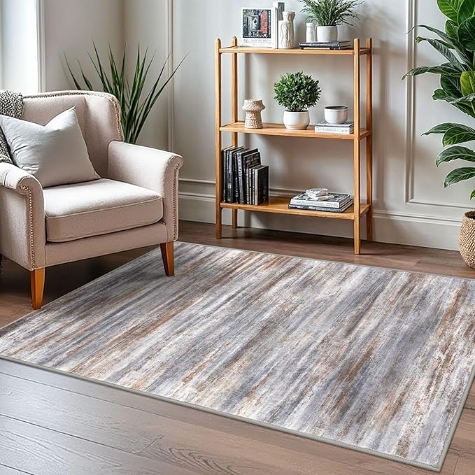 KOZYFLY Modern Abstract 3x5 Area Rug Washable Bedroom Rug Grey Brown, Throw Entry Mat Non-Slip Stain Resistant Carpet Dining Room Rug with Soft Low Pile for Living Room Kitchen Bath Office
