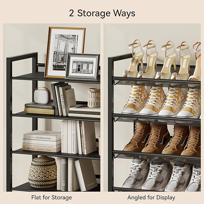 Shoe Rack,8 Tier Metal Shoe Organizer,Max Holds 40 Pairs,Heavy Duty Shoes Shelf for Garage, Entryway, Closet,Black