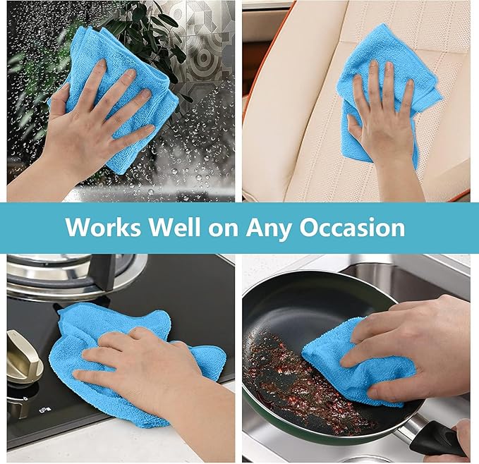 HOMEXCEL Blue Microfiber Cleaning Cloth, 100 Pack Cleaning Towels for Kitchen, Lint Free, Scratch-Free, Highly Absorbent, and Reusable Cleaning Rags for House, Window and Glass, Cars, 11.5 X11.5 inch